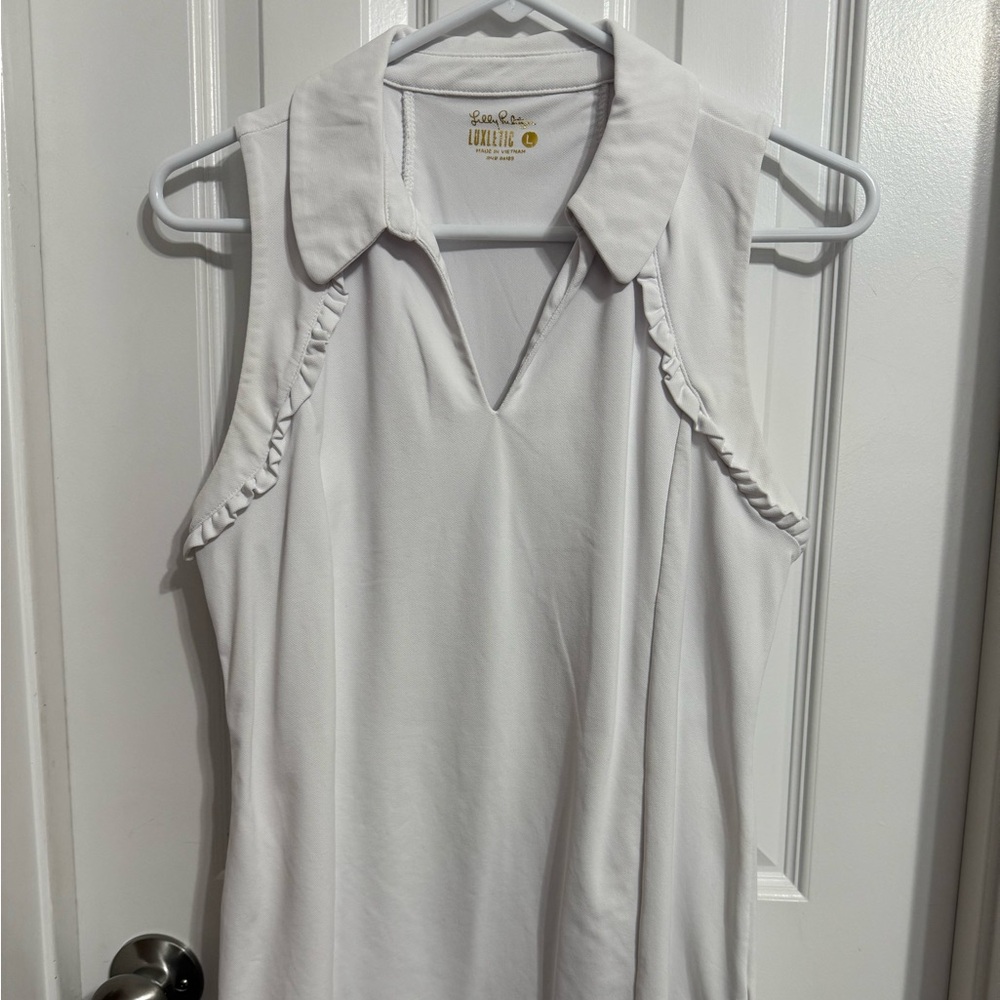 Lilly Pulitzer White Ruffled Polo